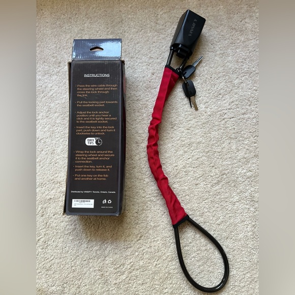 Vinsify Anti-Theft Steering Wheel Lock - Red, Lightweight, Easy to Handle - Picture 3 of 8